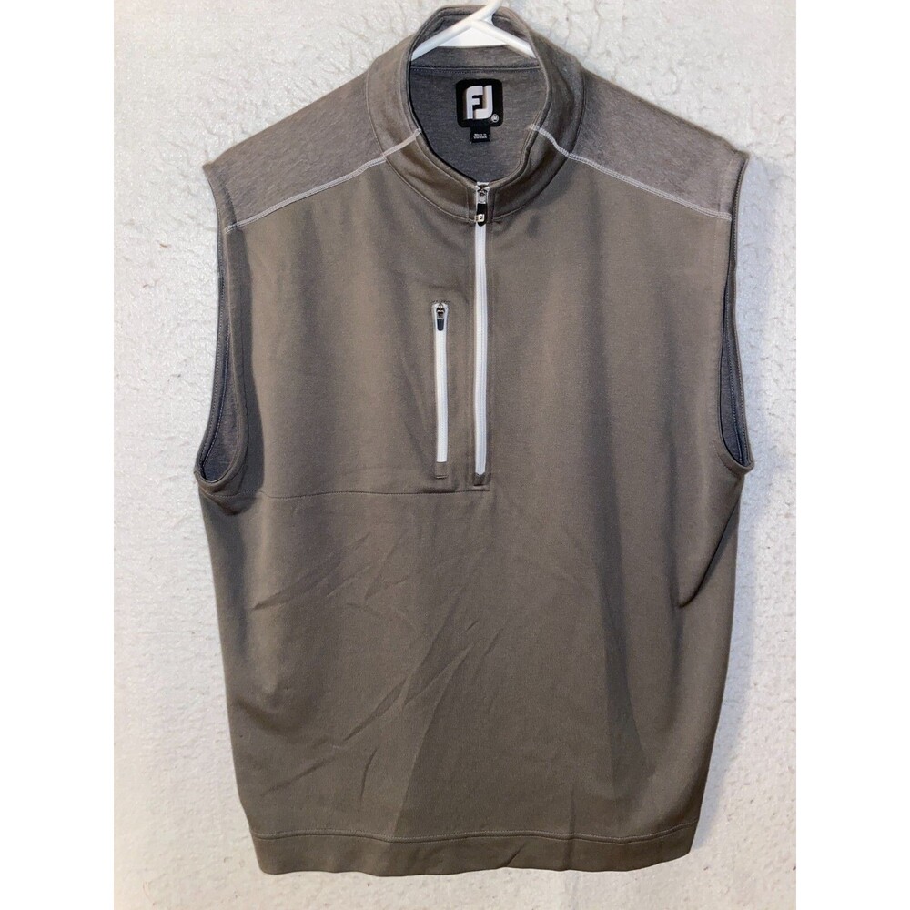 Footjoy FJ Vest Mens Quarter Zip sz M Performance Golf Golfer Sleeveless Beige